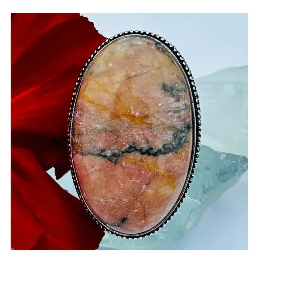 925 Silver Rhodonite Ring Size 7.5